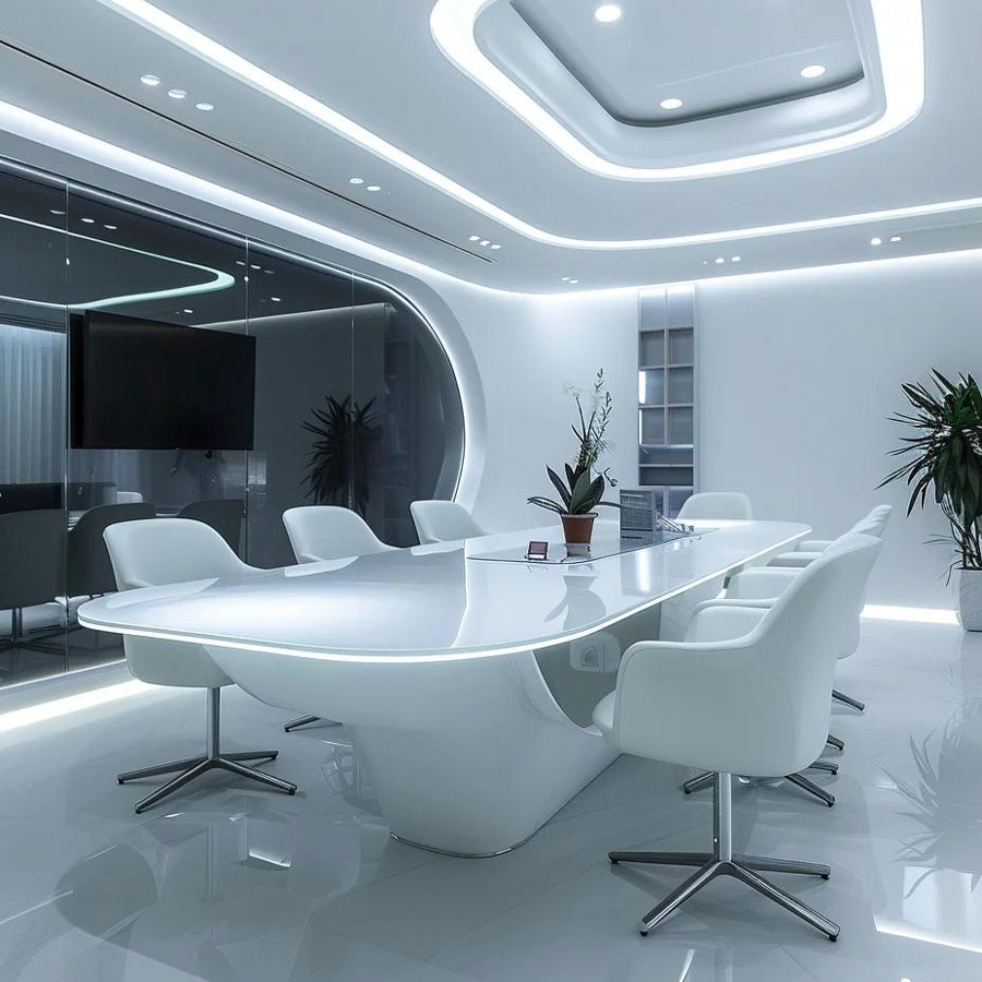 выставочный стенд с полками и экспозиционными нишами